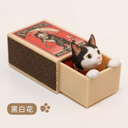 Japanese Kitan Capsule Toy - Adorable Cat Hiding in a Matchbox, Small Desktop Decor Toy